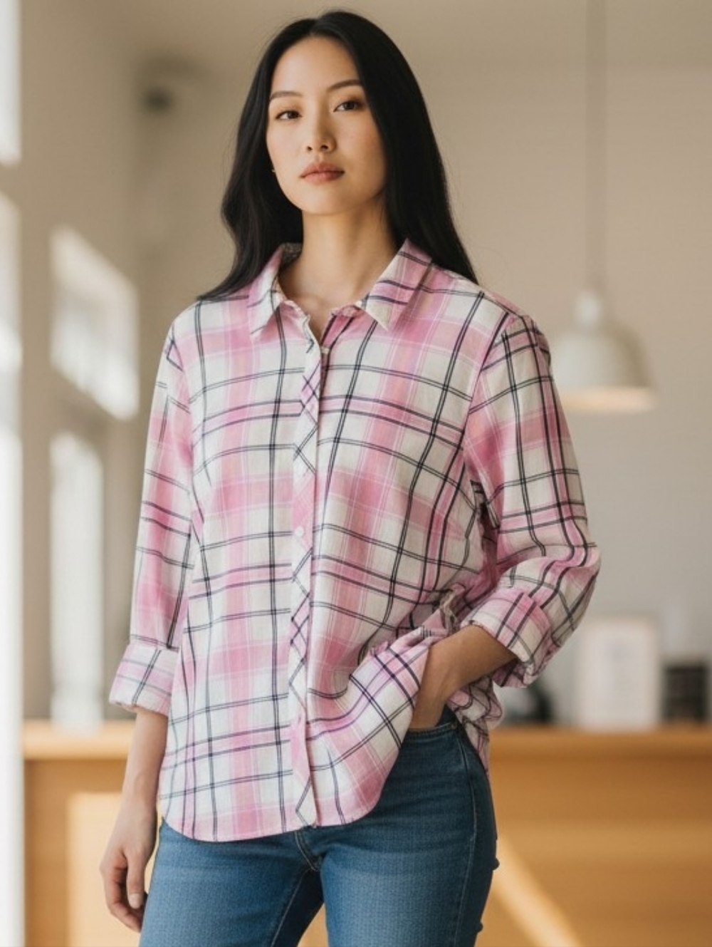 Talbots Petite Button Down Shirt in Pink and White